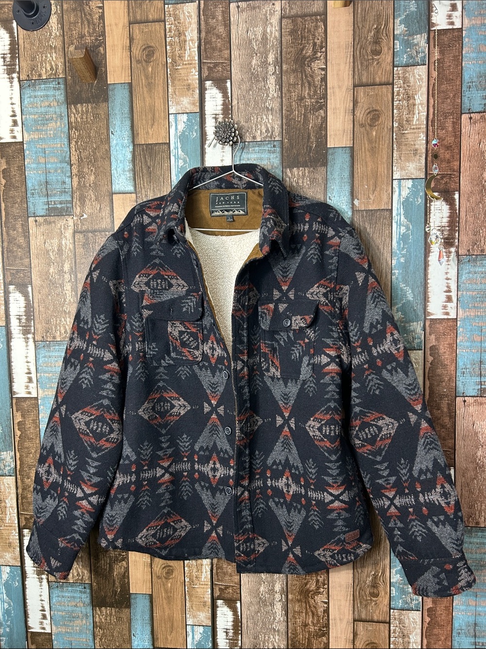 Jachs Black & Rust Aztec Sherpa-Lined Utility Jacket